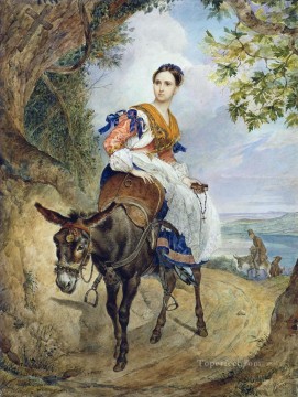 marriage portrait of isaac massa en beatrix van der laen Painting - portrait of o p ferzen on a donkeyback Karl Bryullov beautiful woman lady